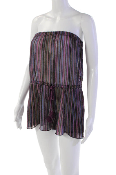 Becca by Rebecca Virtue Womens Strapless Drawstring Knit Romper Purple Medium