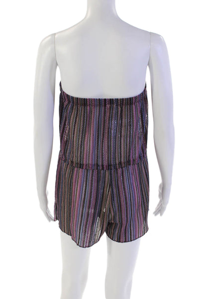 Becca by Rebecca Virtue Womens Strapless Drawstring Knit Romper Purple Medium