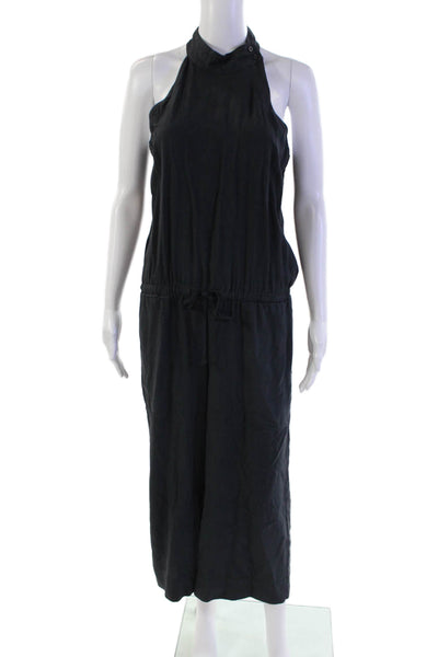 Bella Dahl Womens Sleeveless High Neck Cropped Wide Leg Jumpsuit Navy Blue Small