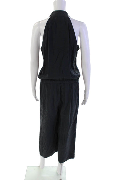 Bella Dahl Womens Sleeveless High Neck Cropped Wide Leg Jumpsuit Navy Blue Small