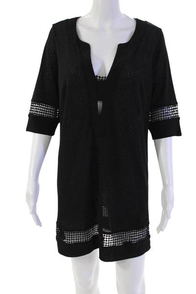 Maryan Mehlhorn Womens 3/4 Sleeve Keyhole Sequin Trim Dress Black Size Small