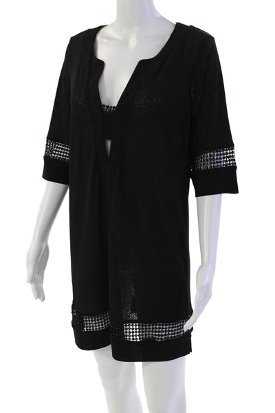 Maryan Mehlhorn Womens 3/4 Sleeve Keyhole Sequin Trim Dress Black Size Small