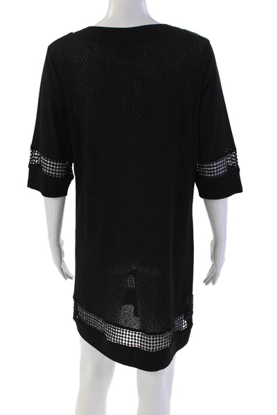 Maryan Mehlhorn Womens 3/4 Sleeve Keyhole Sequin Trim Dress Black Size Small