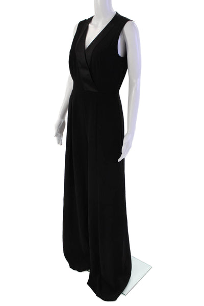 Iris & Ink Womens Back Zip Sleeveless Satin Trim Wide Leg Jumpsuit Black Size 6