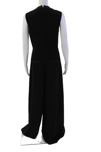 Iris & Ink Womens Back Zip Sleeveless Satin Trim Wide Leg Jumpsuit Black Size 6