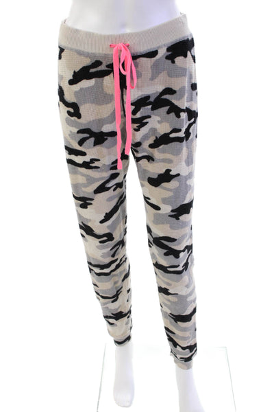 Lisa Todd Womens Mid Rise Drawstring Knit Camouflage Pants Gray Black Medium