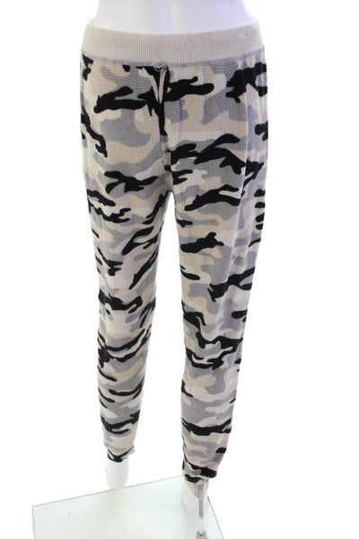 Lisa Todd Womens Mid Rise Drawstring Knit Camouflage Pants Gray Black Medium