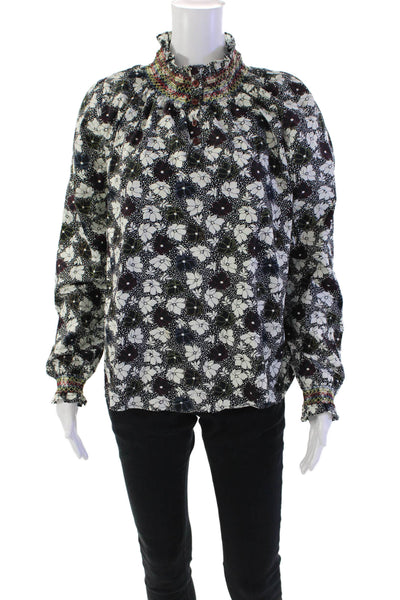 Warm Womens Floral Print Long Sleeves Blouse Multi Colored Cotton Size 2