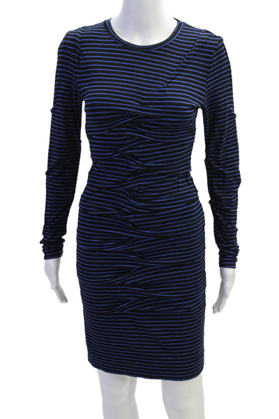 Nicole Miller Womens Striped Long Sleeves Body Con Dress Black Blue Size Small