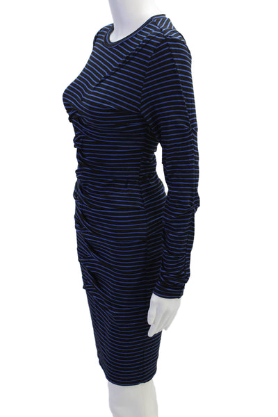 Nicole Miller Womens Striped Long Sleeves Body Con Dress Black Blue Size Small
