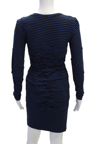 Nicole Miller Womens Striped Long Sleeves Body Con Dress Black Blue Size Small