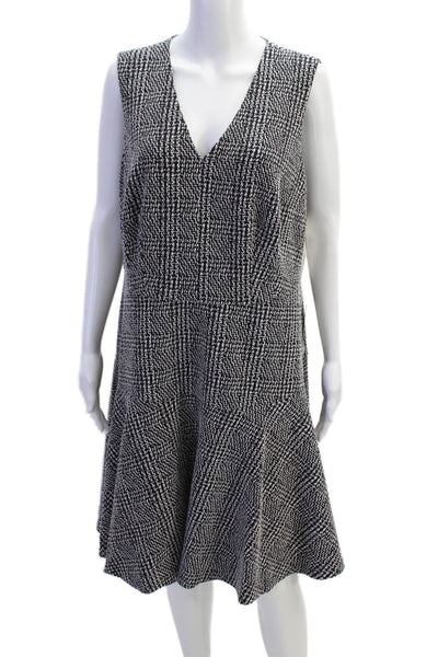 Eliza J Womens V Neck Sleeveless A Line Dress Navy Blue White Size 14 Wide