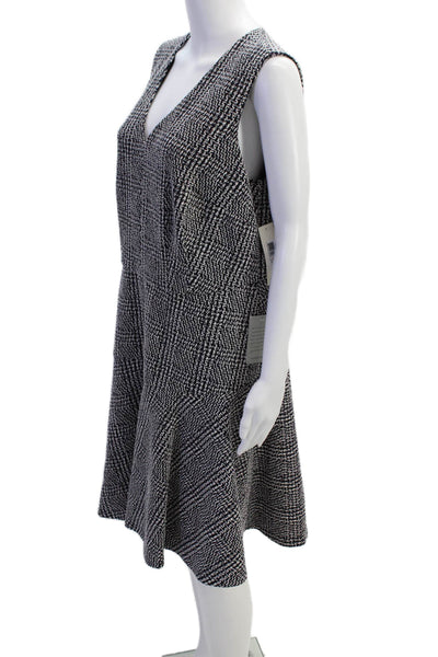 Eliza J Womens V Neck Sleeveless A Line Dress Navy Blue White Size 14 Wide