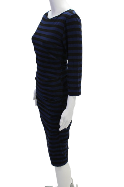 Nicole Miller Womens Striped Body Con Ruched Dress Blue Black Size Small