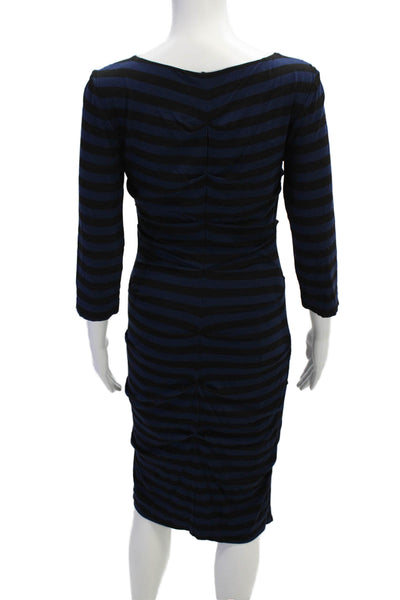 Nicole Miller Womens Striped Body Con Ruched Dress Blue Black Size Small