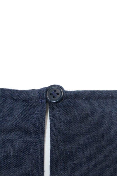 Amadi Womens Linen V Neck Twist Knot Short Sleeves Romper Navy Blue Size Small