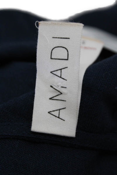 Amadi Womens Linen V Neck Twist Knot Short Sleeves Romper Navy Blue Size Small