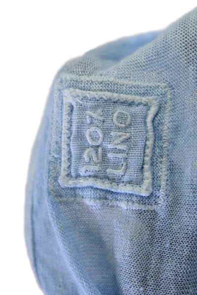 120% Lino Womens Linen Embroidered Short Sleeves Shirt Sky Blue Size Large
