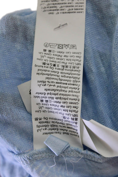 120% Lino Womens Linen Embroidered Short Sleeves Shirt Sky Blue Size Large
