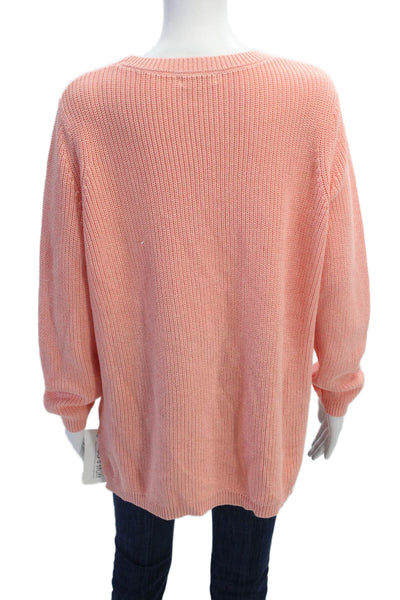 525 Womens Long Sleeves Crew Neck Sweater Salmon Pink Cotton Size Medium