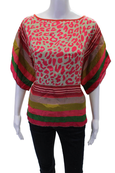 Blank London Womens Animal Striped Print Short Sleeve Blouse Pink Size XS