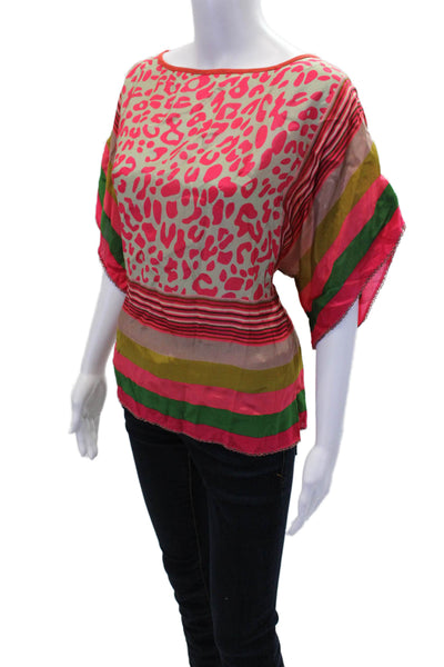 Blank London Womens Animal Striped Print Short Sleeve Blouse Pink Size XS