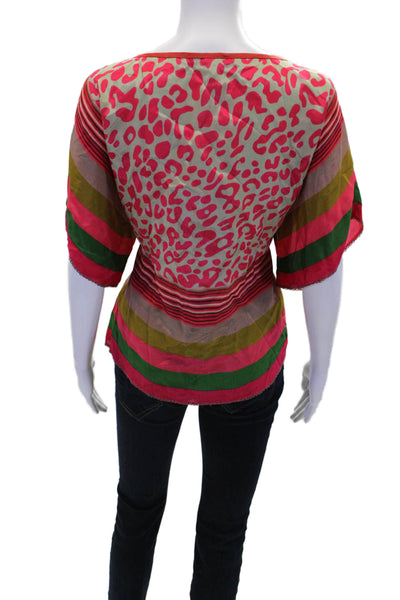 Blank London Womens Animal Striped Print Short Sleeve Blouse Pink Size XS