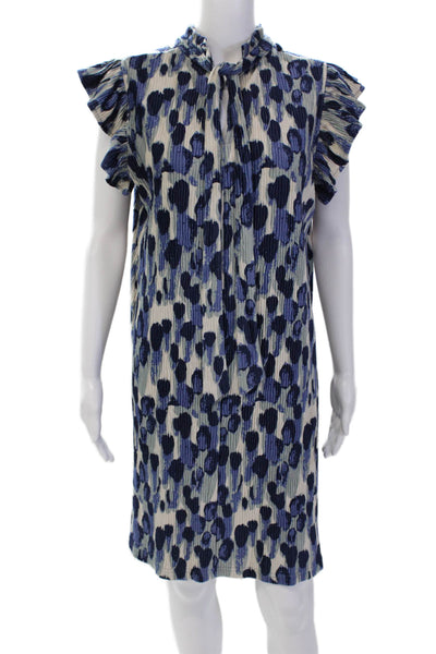 Voy Womens Short Sleeve Round Neck Dotted Mid Length Dress Blue Size M