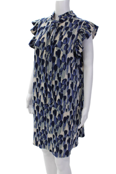 Voy Womens Short Sleeve Round Neck Dotted Mid Length Dress Blue Size M