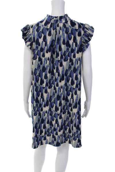 Voy Womens Short Sleeve Round Neck Dotted Mid Length Dress Blue Size M