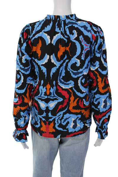 Maude Vivante Womens Cotton Long Sleeve Animal Print Blouse Blue Size XL