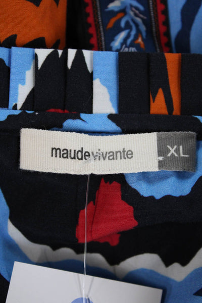 Maude Vivante Womens Cotton Long Sleeve Animal Print Blouse Blue Size XL