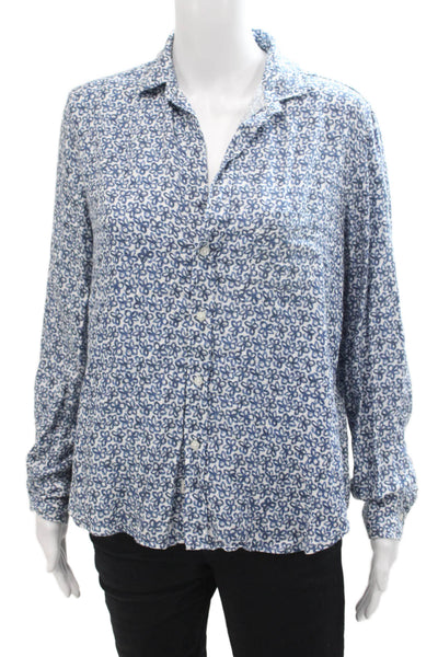 Frank & Eileen Womens Floral Pocketed Long Sleeve Collared Blouse Blue Size XS