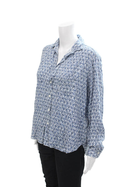 Frank & Eileen Womens Floral Pocketed Long Sleeve Collared Blouse Blue Size XS