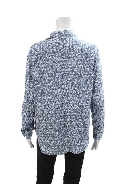 Frank & Eileen Womens Floral Pocketed Long Sleeve Collared Blouse Blue Size XS
