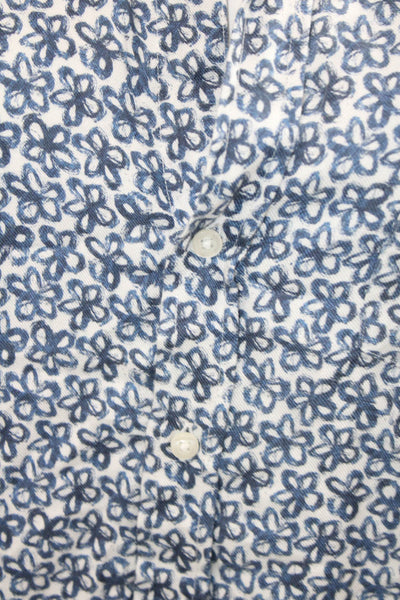Frank & Eileen Womens Floral Pocketed Long Sleeve Collared Blouse Blue Size XS