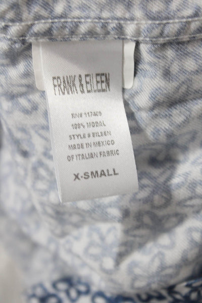 Frank & Eileen Womens Floral Pocketed Long Sleeve Collared Blouse Blue Size XS