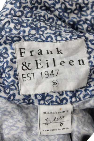 Frank & Eileen Womens Floral Pocketed Long Sleeve Collared Blouse Blue Size XS