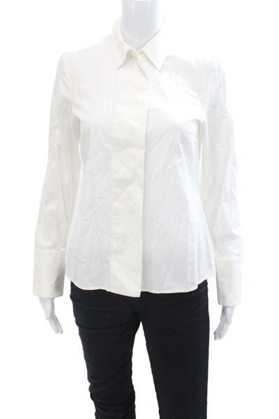Boss Hugo Boss Womens Cotton Collared Long Sleeve Buttoned Blouse White Size 2