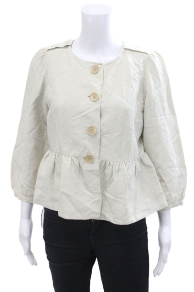 Jigsaw Womens Long Sleeve Buttoned Gathered Hem Detail Blouse Beige Size 12