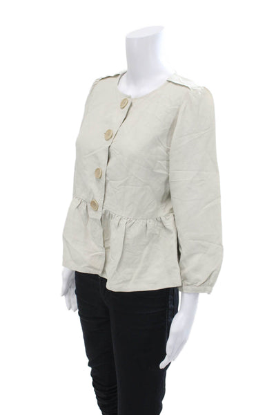 Jigsaw Womens Long Sleeve Buttoned Gathered Hem Detail Blouse Beige Size 12