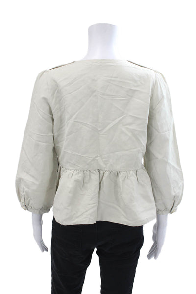 Jigsaw Womens Long Sleeve Buttoned Gathered Hem Detail Blouse Beige Size 12