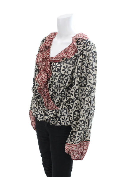 Free People Womens Cotton Ruffled Trim Peasant Sleeve Blouse Multicolor Size M