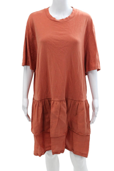 COS Womens Cotton Crew Neck Short Sleeve Casual Tiered Dress Orange Size S