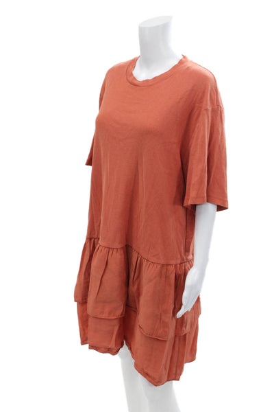 COS Womens Cotton Crew Neck Short Sleeve Casual Tiered Dress Orange Size S