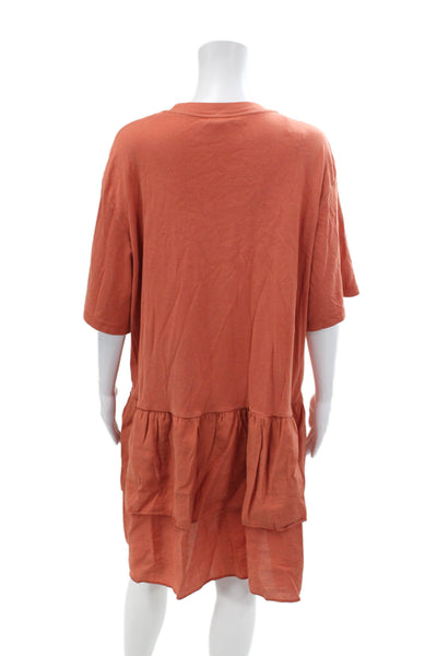 COS Womens Cotton Crew Neck Short Sleeve Casual Tiered Dress Orange Size S