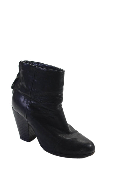 Rag & Bone Womens Leather Almond Toe Block Heel Ankle Boots Black Size 7