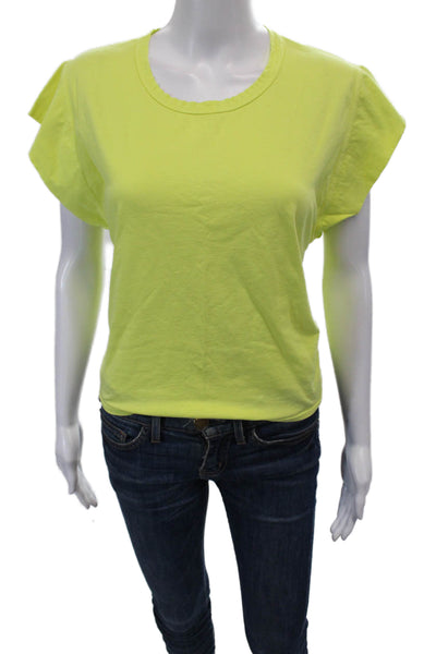 ALC Womens Cotton Short Sleeve Cropped Tie Waist T Shirt Neon Green Size S