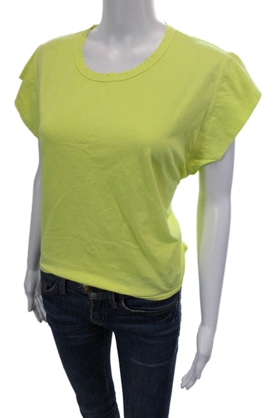 ALC Womens Cotton Short Sleeve Cropped Tie Waist T Shirt Neon Green Size S