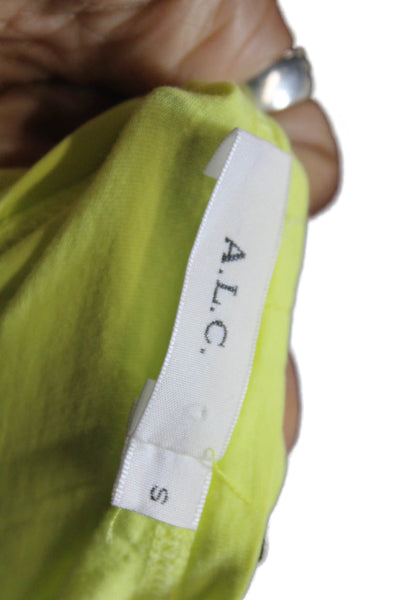 ALC Womens Cotton Short Sleeve Cropped Tie Waist T Shirt Neon Green Size S